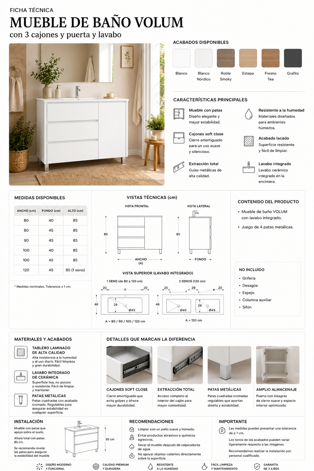 TARJOUS Paketti: VOLUM-kaluste + LED-peili Megan pesualtaalla