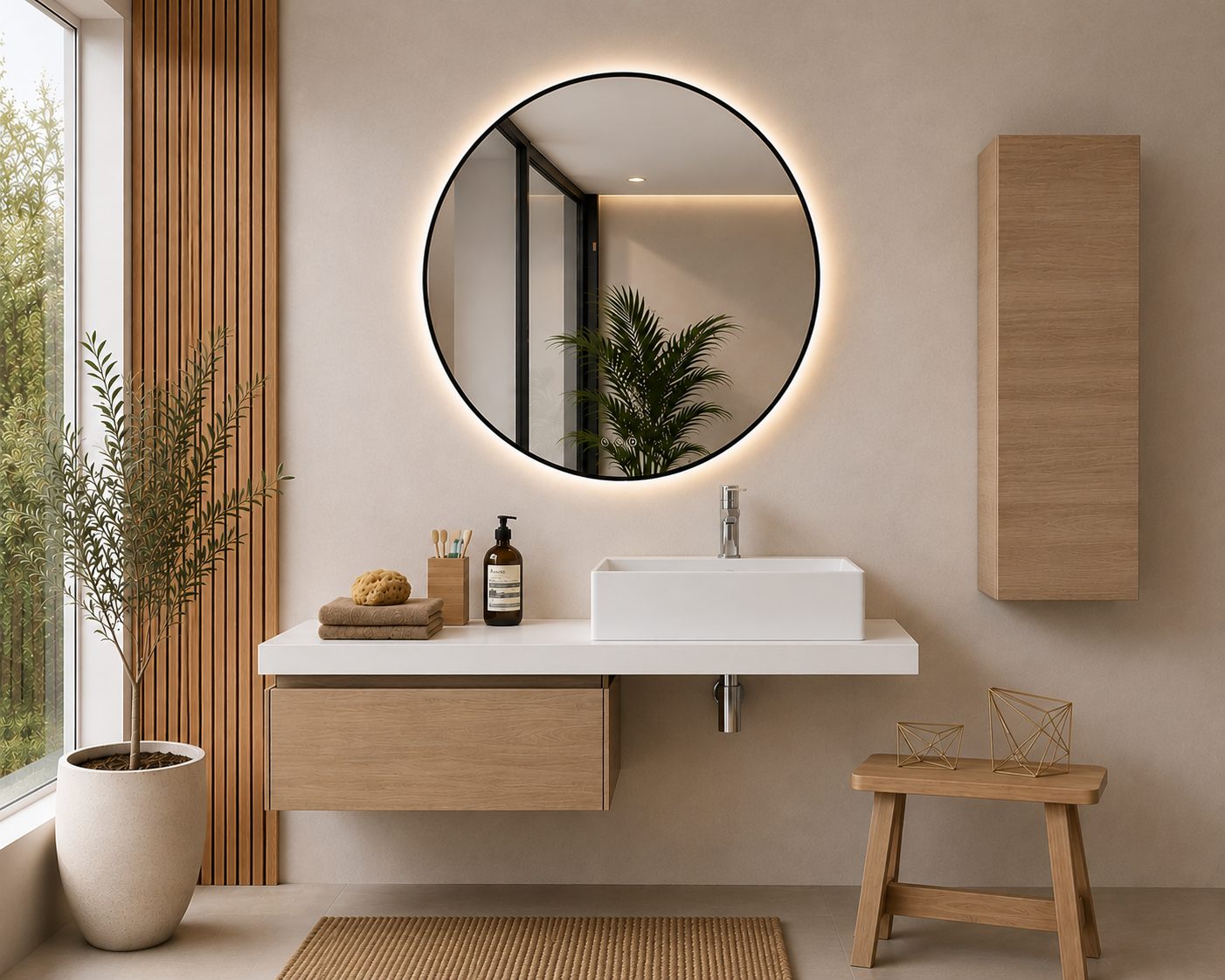 SICILIA-kylpyhuonekaluste, jossa 60 cm:n arokeltainen moduuli ja 120 cm:n taso