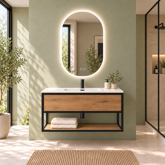 DORIA [1S] Mueble de baño DORIA suspendido con balda y lavabo integrado, vista frontal