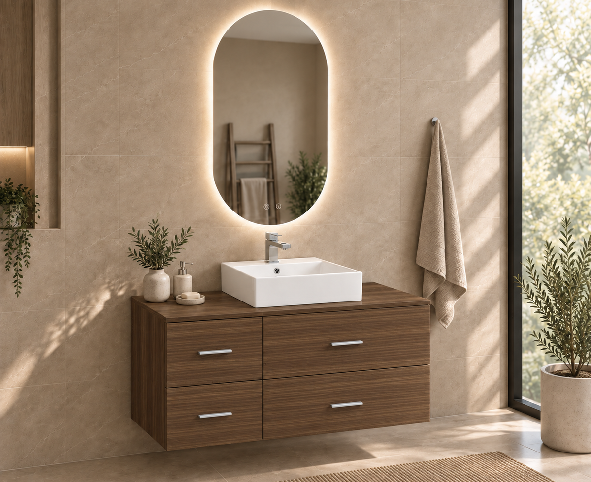 Mueble de baño PAROS en Roble Smoky con lavabo Libra
